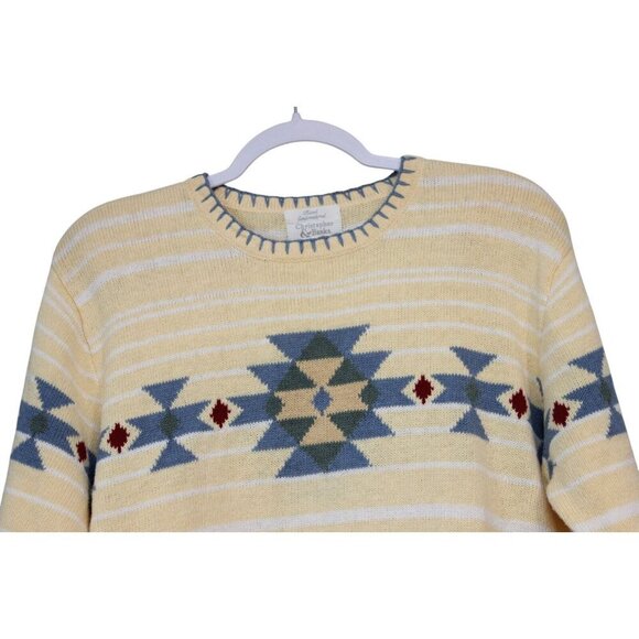90s Hand Embroidered Aztec Sweater Size Large Ramie Cotton Pastel Southwestern - Picture 4 of 14